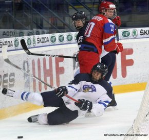 IIHF U18 World Championship 2017 Semifinal FIN - RUS Aarne Talvitie #25, Jesse Ylönen #29, Semyon Perelyayev #20 ZS Poprad, Slovakia ©Puckfans.at/Andreas Robanser