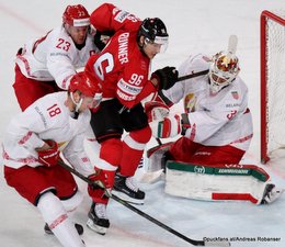 IIHF World Championship 2017 SUI - BLR Damien Brunner #96, Kristian Khenkel #18, Andrei Stas #23, Kevin Lalande #35 Paris, Bercy ©Puckfans.at/Andreas Robanser