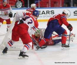 IIHF World Championship 2017 CZE - NOR Jan Kovar #43, Lars Haugen #30, Mattias Norstebo #10 Paris, Bercy