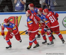 IIHF World Championship 2017 Quarterfinal RUS - CZE Nikita Kucherov #86, Sergei Plotnikov #16, Viktor Antipin #9, Dmitri Orlov #81 Paris, Bercy ©Puckfans.at/Andreas Robanser