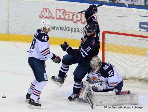 HC Slovan Bratislava - Metallurg Magnitogorsk Yevgeni Biryukov #48, Juraj Mikus #71, Ilya Samsonov  #30 Ondrej Nepela Arena ©Puckfans.at/Andreas Robanser