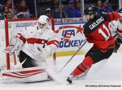 IIHF World Juniors 2018 Quarterfinal CAN - SUI Matteo Ritz #1, Jonah Gadjovich #11 Key Bank Center ©Puckfans.at/Andreas Robanser