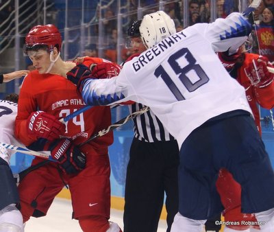 Olympic Winter Games Pyeongchang 2018 Men's: OA RUS - USA Jordan Greenway  #18, Nikolai Prokhorkin  #74 Gangneung Hockey Centre ©Andreas Robanser