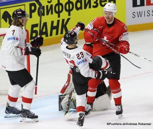 IIHF World Championship SUI - AUT Brian Lebler #7, Fabio Hofer #23, Mirco Müller #41 Royal Arena, Copenhagen ©Puckfans.at/Andreas Robanser