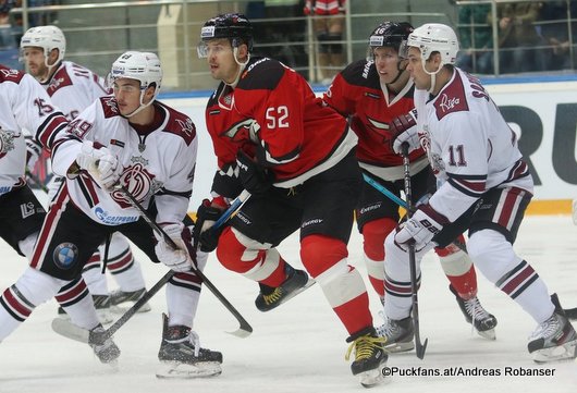 Avangard Omsk - Dinamo Riga Emils Gegeris  #49, Sergei Shirokov  #52, Kristaps Sotnieks #11 Arena Balashikha  ©Puckfans.at/Andreas Robanser